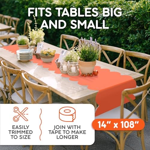 Orange Scallop Table Runner, Disposable Plastic, 5 Pack, 14x108in - Image 6