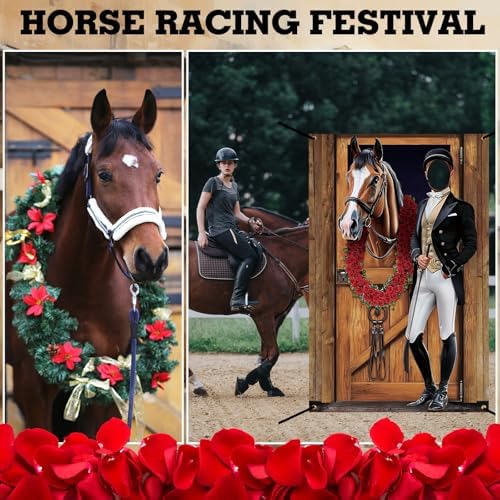 Tudomro Horse Racing Photo Booth Backdrop, 6x4ft Fabric 2 Face Cutouts - Image 4