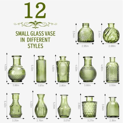 Mini Bud Vases Centerpieces for Tables,Clear Bud Vases for Flowers,Small Flower Vases Suitable for Birthday Party,Anniversary,Wedding Reception,Baby Shower (Green, 12PCS) - Image 2