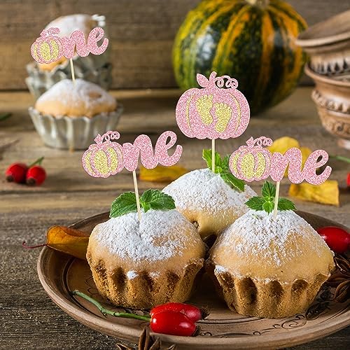Ephlyn 24Pcs Pumpkin One Cupcake Toppers Glitter Pumpkin Birthday Baby Shower Party Decorations Pumpkin 1st Birthday Cake Decorations Fall 1st Birthday Party Cupcake Picks - Image 7
