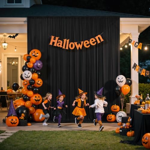 60x12 ft Black Backdrop Curtains for Weddings Party, Birthdays, Halloween - Image 2