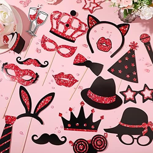 Zonon 24 Pcs Photo Booth Props Set Black Gold Birthday,Red and Black - Image 5