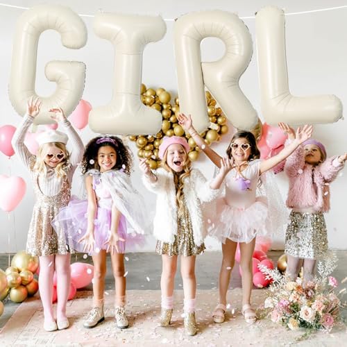 40 Inch Cream Girl Balloons, Large Beige Neutral Letters With Ribbon, Ivory White Sand for Her Birthday Baby Shower or Gender Reveal Party Decoration Supplies - Image 4