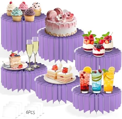 6Pcs Buffet Risers, Food Risers for Table, Foldable Cake Display Stands, Tall Cardboard Cupcakes Stand for Show Catering Desserts Jewelry Wedding Birthday Party Decoration (Purple) by Unknown