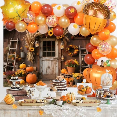 10x8ft Fall Photo Backdrop Rustic Wooden Barn Door Pumpkin Harvest Backdrop Country Fall Festival Backdrops for Photoshoot Thanksgiving Decorations Photographic Studio Photo Backgrounds - Image 6