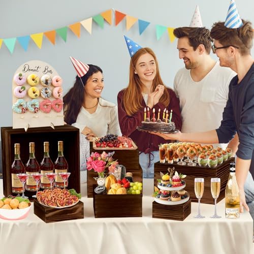8-Pack Pine Wood Buffet Risers, Multi-Size Nesting Cube Food Display Stands - Image 3