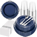 Hioasis 175pcs Blue and Silver Plastic Plates 10.25" by Hioasis