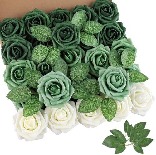 AmyHomie Forest Shades Rose 25pcs Real Looking Artificial Flowers w/Stem by AmyHomie