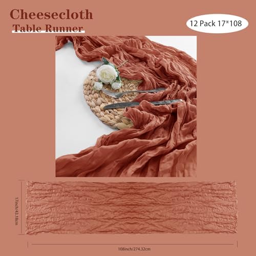 Bailarina 25 Pack Cheesecloth Table Runner 17x108 Inch Long Gauze Cheese Cloth 9ft Wrinkled Sheer Table Runner for Wedding Reception Birthday Party Table Decoration (Terracotta) - Image 4