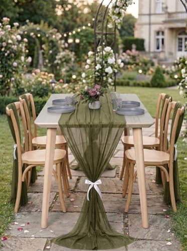 Pack of 20 Chiffon Table Runners 29 x 120 Inch, 14FT Long - Olive Green - Image 4
