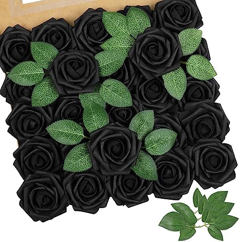 AmyHomie Black Rose 25pcs Real Looking Artificial Flowers w/Stem by AmyHomie