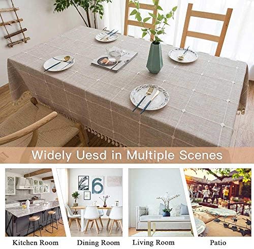 Deep Dream Tablecloths, Embroidered Waterproof Table Cloth Cotton Linen Wrinkle Free Anti-Fading Table Cover Decoration for Kitchen Dinning Party Christmas, 55 x 120 Inch - Light Brown - Image 4