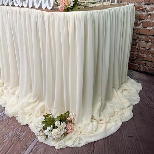 Pooling and Floating Chiffon Table Skirt with extra length, 6FT 9FT 14FT Sheer Tablecloth, Baby Shower, Birthdays Party, Main Cake Table Decoration, Wdding Table Skirt (Ivory, 6FT) - Image 5
