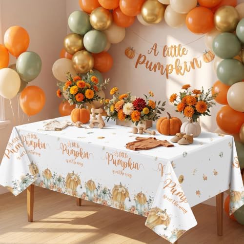 3 Pack Little Pumpkin Tablecloths, Fall Baby Shower Party Decoration - Image 3