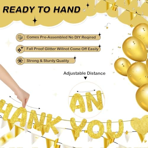 Fulmoon Pre Strung Thank You for All You Do Glitter Banner, Gold - Image 3
