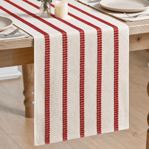 Artoid Mode Red Farmhouse Woven Stripe Christmas Table Runner, Seasonal Holiday Boho Rustic Kitchen Dining Table Decoration for Home Party Decor 12x36 Inch by ArtoidMode