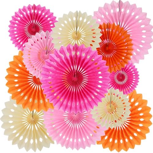 BEISHIDA Honeycomb Round Paper Fans Pink Orange White Hanging Party Decor by Beishida