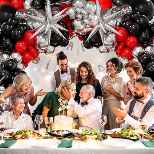 Red and Black Balloon Arch Kit with 3pcs Star Balloons, Red Black and Metallic Silver Balloons Garland Kit for Birthday Red Black Graduation 2025 New Year Party Decorations (Pack of 3) - Image 6