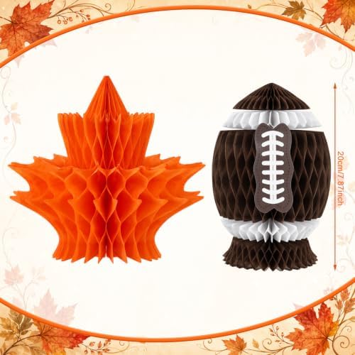 Fourluoo 6 Pcs Fall Football Table Decor, Maple Leaf Honeycomb Centerpieces - Image 3