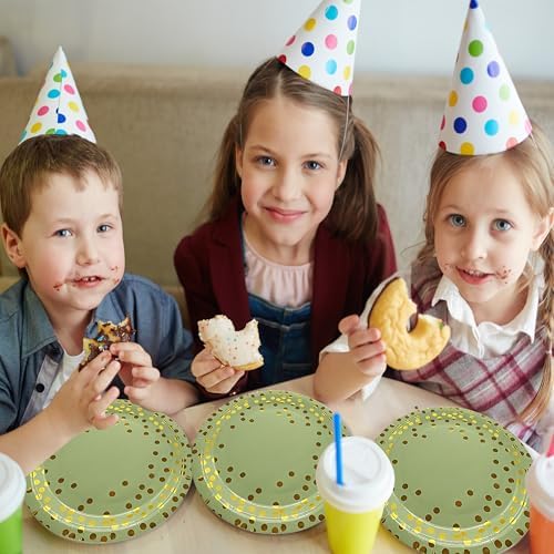 72PCS Sage Green Paper Plates and Napkins - Sage Green Gold Dots Tableware Set Include Dessert Plates,Napkins and Forks Disposable Decoration Supplies for Birthday Graduations Wedding Party,Serve 24 - Image 7
