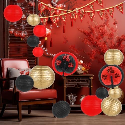party greeting 28 Pcs Hibachi Party Decorations Asian Chinese Japanese Party Supplies Includes 15 Pcs Chinese Paper Lanterns 12 Pcs Japanese Folding Fans 32.8 Ft Chinese New Year Dragon Pennant Banner - Image 6