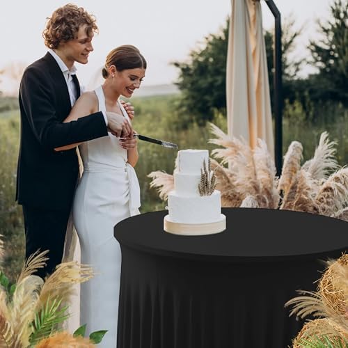 Fitted Black Spandex Table Skirts for Wedding Party,60 Inch Round,4 Pack - Image 4