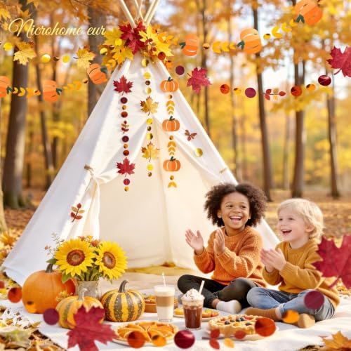 NICROHOME EUR 6PCS Fall Paper Garlands with Glitter Pumpkin Maple Leaves - Image 6