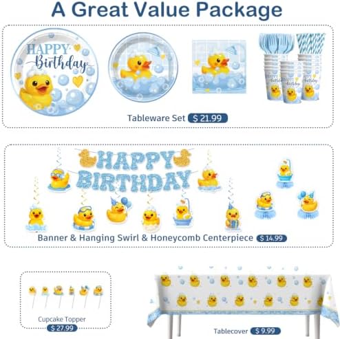 Xynic 218PCS Duck Birthday Decorations, Rubber Duck Party Set Serves 25 - Image 3