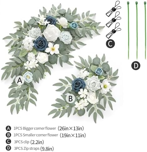 Faux Flower Swag Set of 2 for Wedding Welcome Signs Floral Swag Wedding Reception Ceremony Signs Decor (A-White Blue) - Image 4