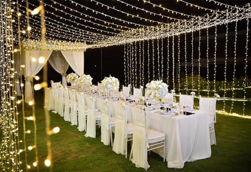 Solhice LED Curtain Lights Outdoor 50ft x10ft, 1000 LED Plug in Hanging String Lights Indoor Bedroom, Twinkle Light Backdrop for Outside Wedding Decor, Warm White (Not Connectable) - Image 6