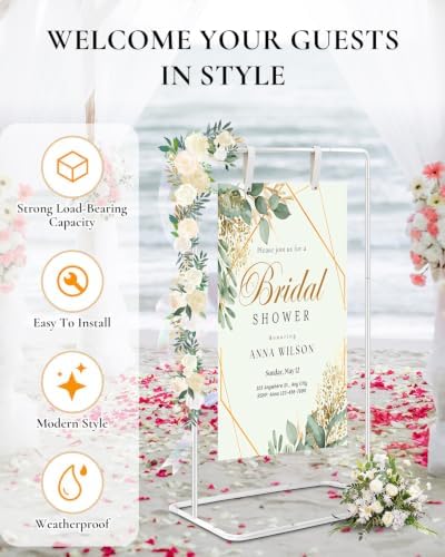 Wedding Welcome Sign Stand, Welcome to our Wedding Sign Holder, Elegan White Easel Stand for Sign Poster With 39 Premium Templates & Leather Sign Hanging Straps,Easel Sign Stand for Wedding Decor - Image 4