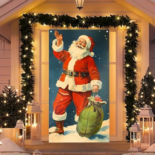BlissYard Christmas Door Cover Santa Vintage 35x71 Inch Polyester - Image 2