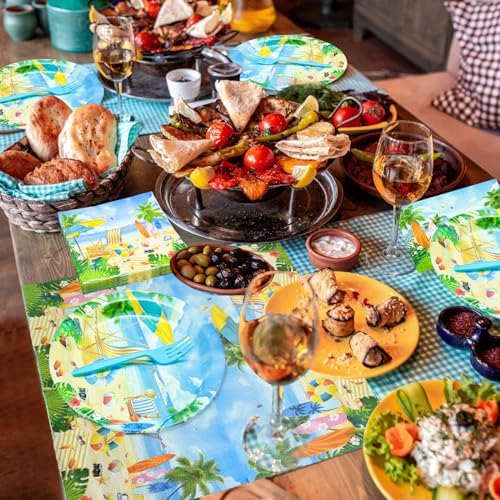96 Pieces Summer Beach Plates and Napkins Set, Tropical Disposable Tableware with Paper Plates Napkins and Forks for Pool Party Luau Birthday Picnic, Serves 24 - Image 5