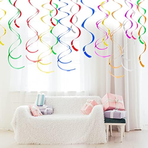 Colorful Ceiling Swirl Foil Decorations Hanging Plastic Streamer Themed Swirl Party Decoration for Wedding Thanksgiving Day Graduation Celebration, Pack of 28 - Image 6