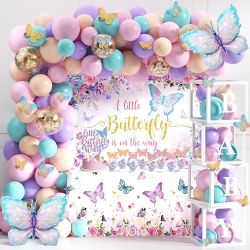 Butterfly Baby Shower Decorations for Girl Pink Purple Party Decoration Set by TREWAVE