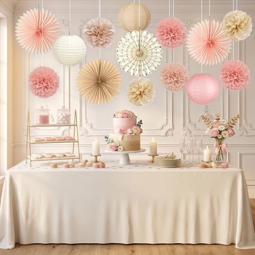 ADLKGG 14 Pcs Champagne Pink & Brown Party Decorations, Boho Paper Lanterns - Image 6