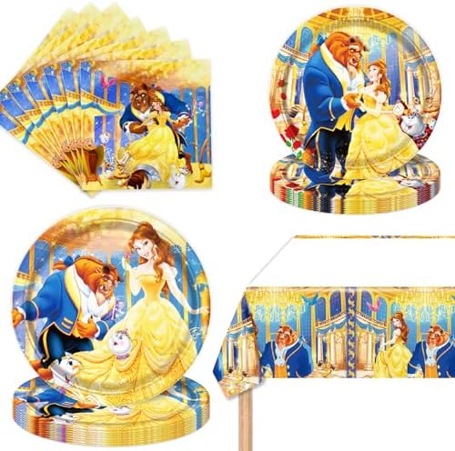 41Packs Beauty and the Beast Birthday Decorations Include 20 Plates, 20 Napkins and 1 Tablecover for Birthday Party Supplies (Beauty) by CHAMPBULL
