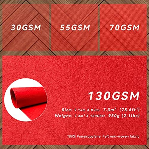 EZLucky Red Carpet Runner for Party, 2.6X30 ft, 130 GSM Felt Non-Woven Fabric, Hollywood Red Carpet for Event, Aisle Runner for Wedding Ceremony, Movie Theme Party Deco, Red Runway Rug for Prom - Image 4