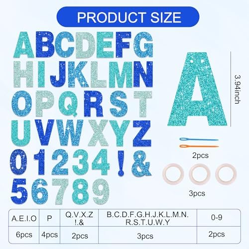 BEISHIDA Glitter Blue Mix 116 PCS A-Z DIY Letter Custom Banner Party Decor - Image 3