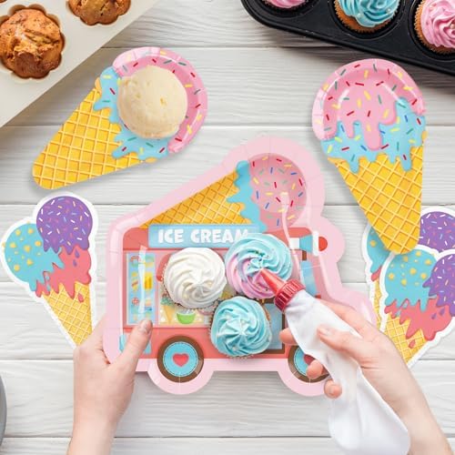 Ice Cream Party Supplies Kit for 24: Ultimate Bundle with Vibrant Paper Plates, Napkins, Cups, Tablecloth & Banner - Ice Cream Birthday Party Decorations - Image 5