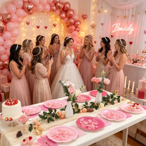 96Pcs Pink Plates and Napkins Party Supplies,Gradient Pink 9inch Scalloped Plate and Napkin Tableware Set for Baby Shower Wedding Birthday Decorations Serves 48 Guests - Image 5