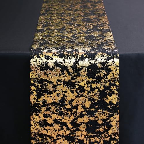 2 Pcs Black and Gold Table Runner, Glitter Metallic Foil Mesh Roll 108" - Image 5