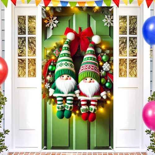 BlissYard Christmas Door Cover Gnome Elf 35x71 Inch Polyester - Image 2