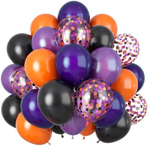 60Pcs Black Orange Purple Balloons, 12 Inch Balloon Purple Black Orange Party Balloons with Confetti Latex Helium Balloon for Birthday Festival Party Decoration Halloween Theme Party Indoor Outdoor by Jobkoo