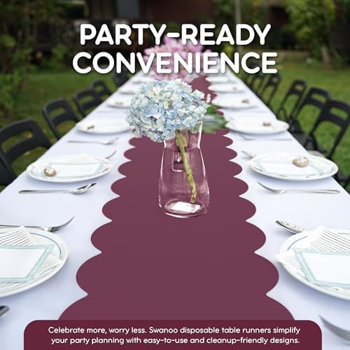 Burgundy Scallop Table Runner, Disposable Plastic, 5 Pack, 14x108in - Image 3