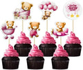 Gyufise 36Pcs Bear Cupcake Toppers Bear Cupcake Picks Baby Carriage Bottle Balloon We can Bearly Wait Cake Decorations for Baby Shower Gender Reveal Kids Birthday Party Supplies Pink Coffee by Gyufise