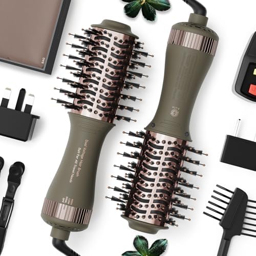 Travel Dual Voltage Blow Hair Dryer Brush 4-IN-1 Portable Mini Hot Air Dryer Straightener & Curler Brush, Titanium Round Blowout Styler Volumizer Tools, 110/240V US/EU/UK Plug for International Travel by MayAllDreamsRealizedEndingMisfortuneInAuspicious