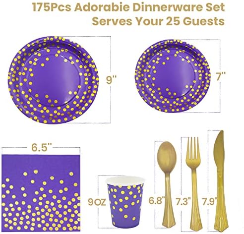 AIRE Purple Gold Paper Plates Set, 175PCS Disposable Dinnerware for 25 - Image 2