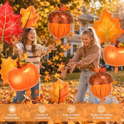9PCS Fall Balloons, Thanksgiving Pumpkin Maple Leaf Pinecone Foil Set - Image 5