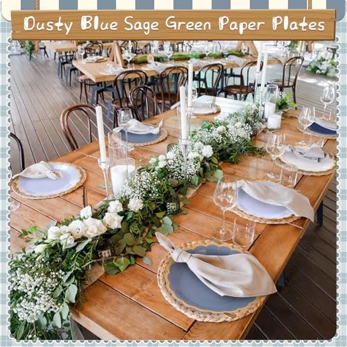96 Pcs Dusty Blue Sage Green Paper Plates 9 Inch Scalloped - Image 6